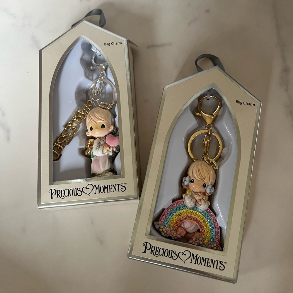 Precious Moments Keychain with Pink Heart and Gold 'Blessed' Charm